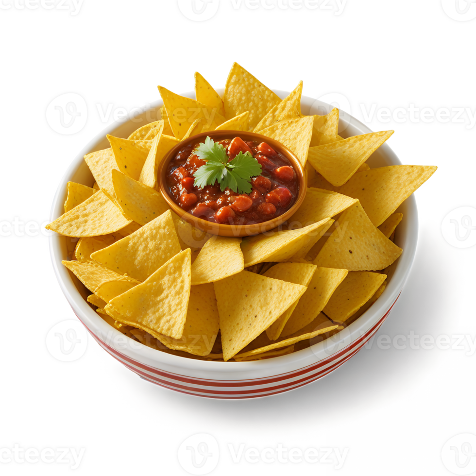 Bowl of Tortilla Chips with Salsa Dip Appetizer Food Mexican Cuisine png