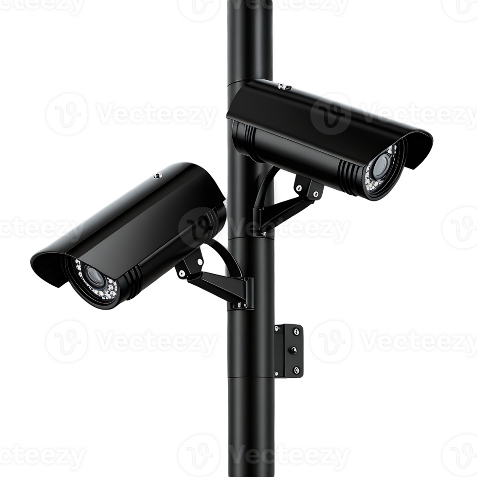 Two Security Cameras Mounted on a Black Pole Surveillance System png