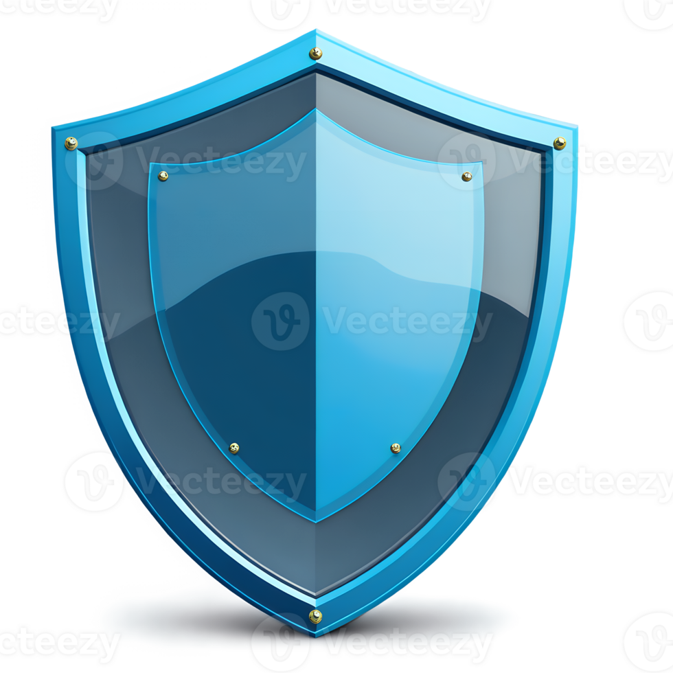 Blue Shiny Shield Protection Concept 3D Render png