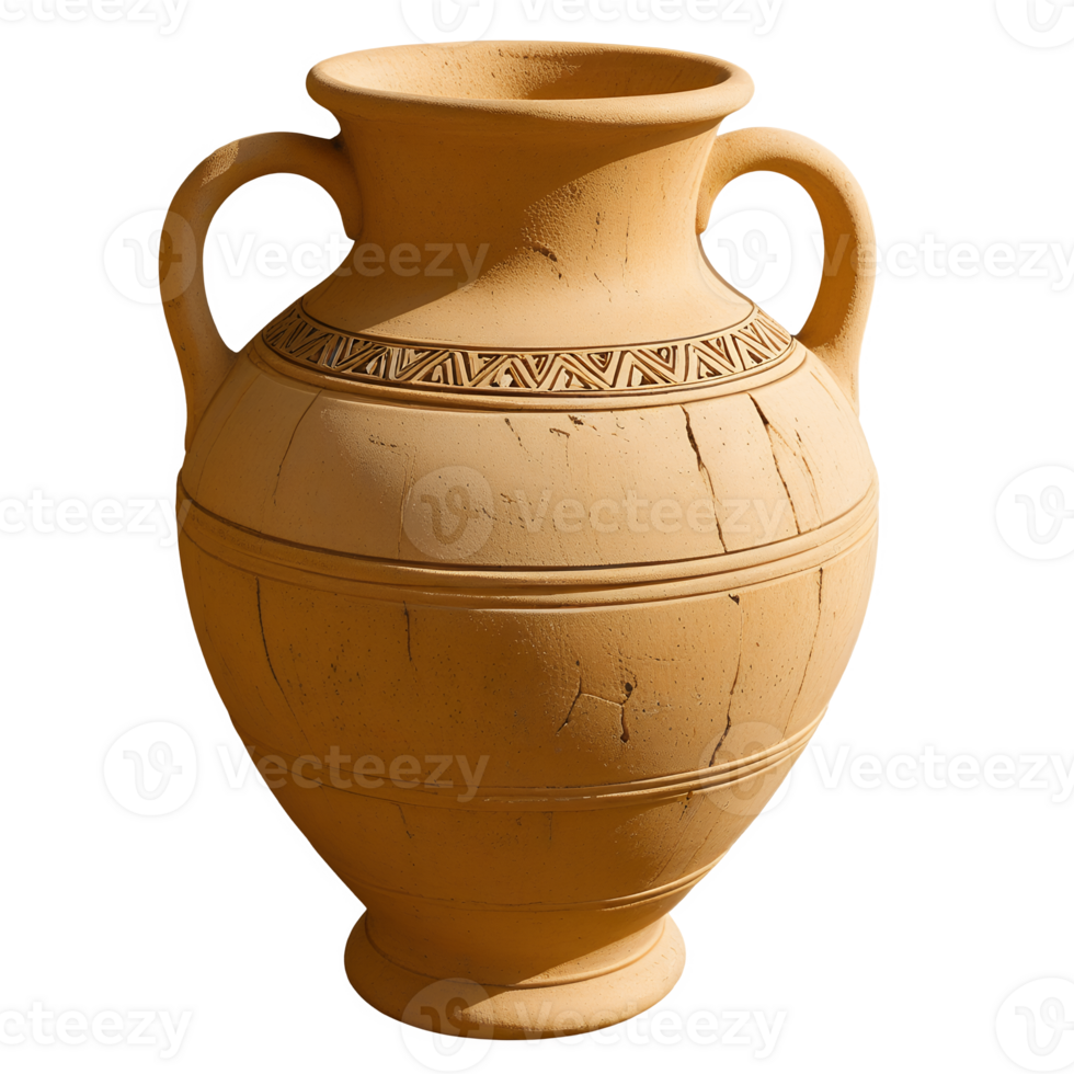 Antique Terracotta Clay Pot with Handles and Geometric Design png