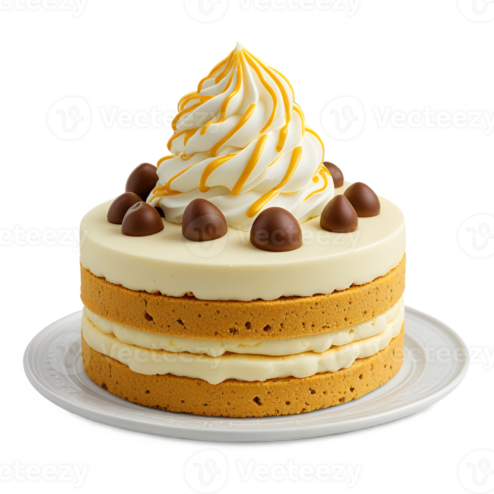 delizioso bianca cioccolato torta con frustato crema e cioccolato guarnizione png