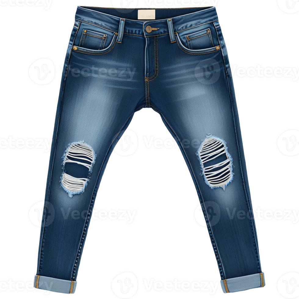 Ripped Denim Jeans Distressed Blue Jeans with Knee Rips Fashion Apparel png