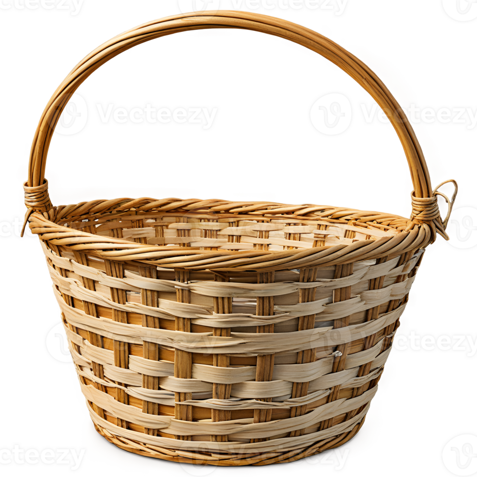 Wicker Basket with Handle Empty Isolated Rustic Farmhouse Decor Natural Materials png