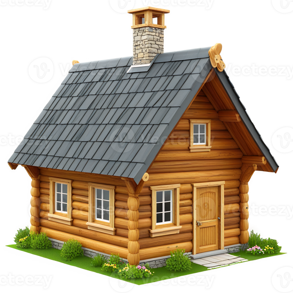A small wooden house with a chimney png