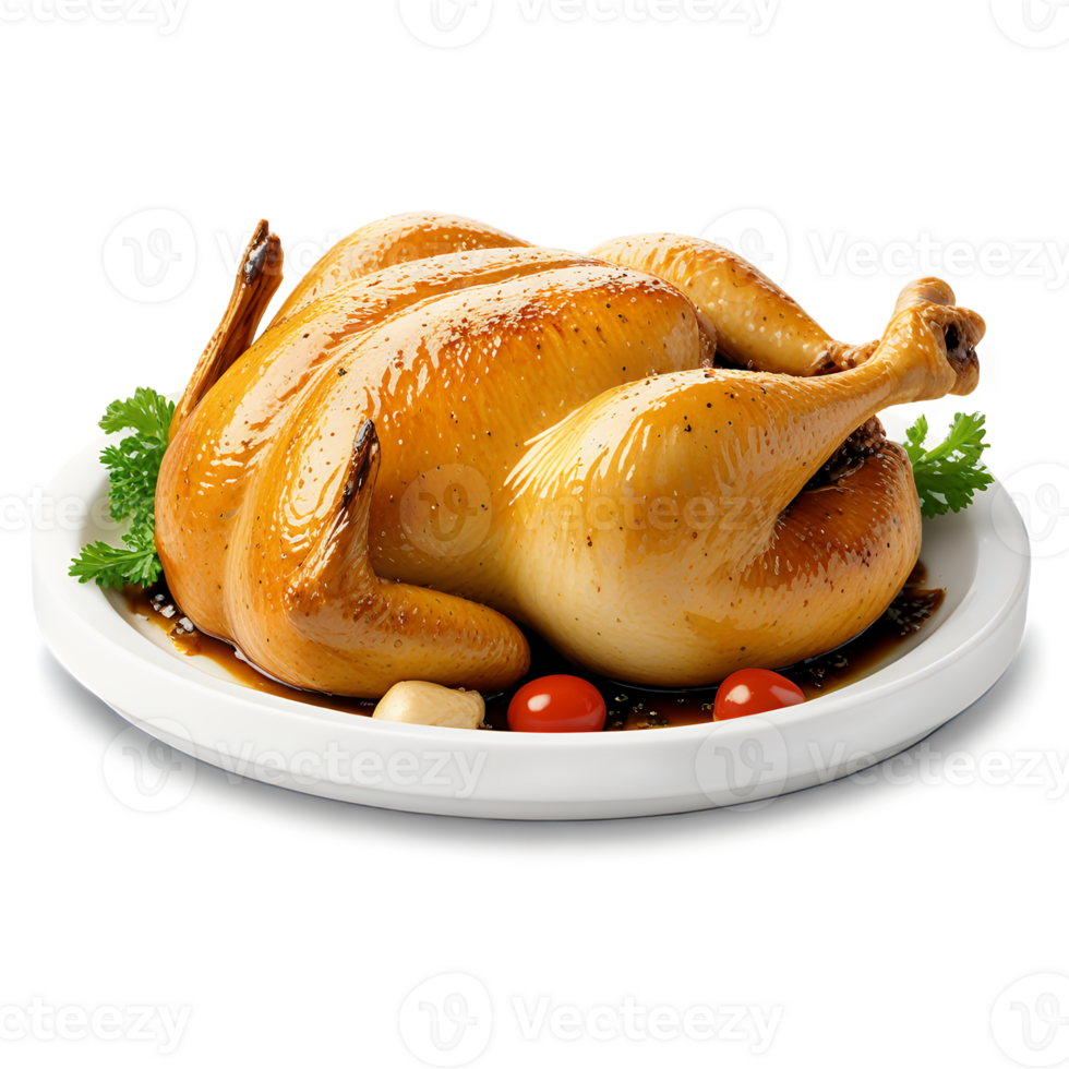A large roasted chicken on a plate png