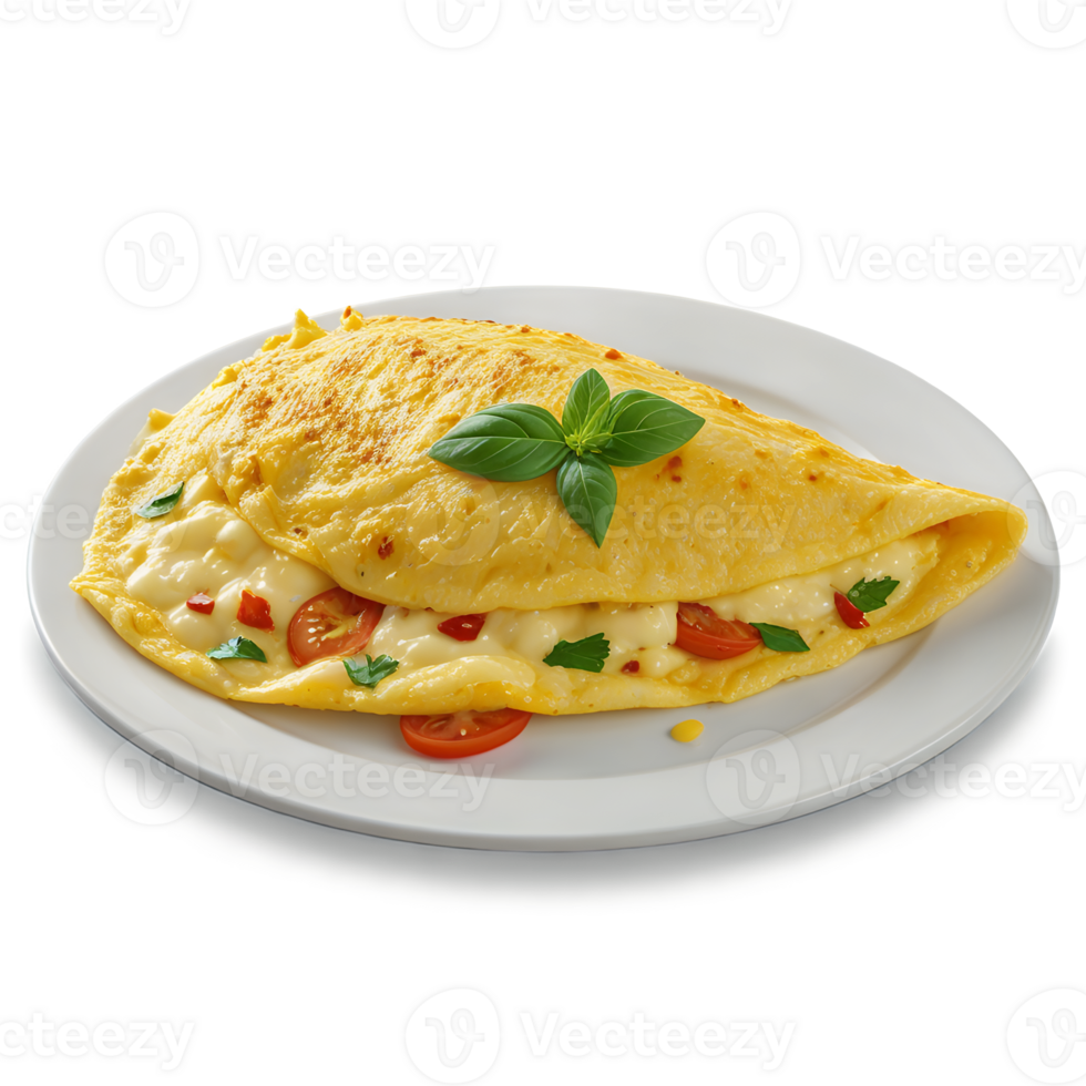 Omelette with tomato, cheese and basil png