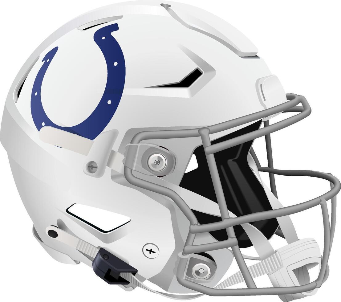 Realistic green 3D Indianapolis Colts team helmet with black mask and chin strap vector