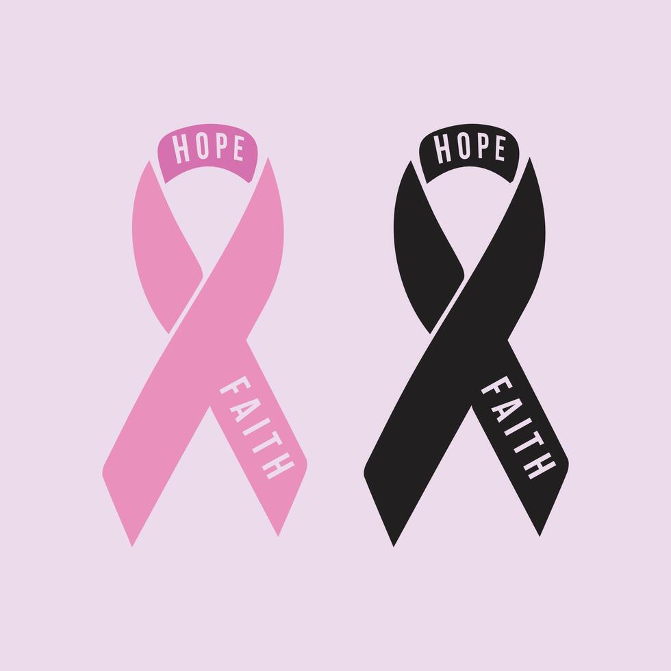 Breast cancer ribbon and text flat illustration vector