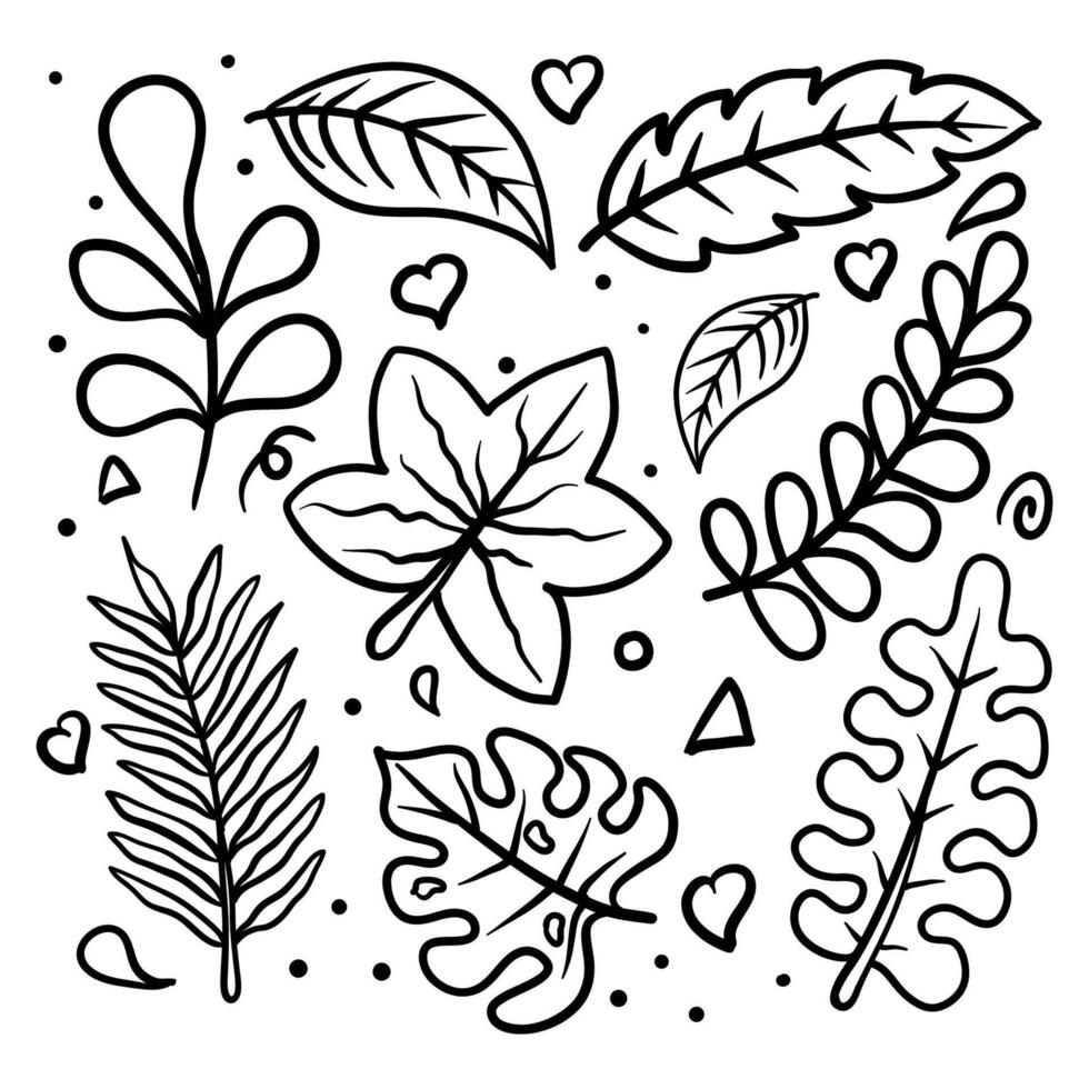 Leaves cartoon doddle set illustration vector