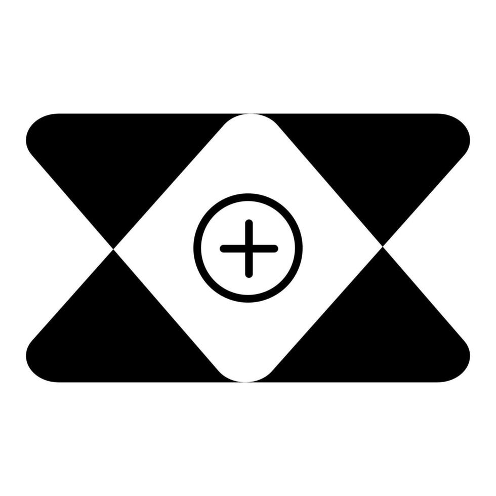 A black and white icon of a cross and a plus sign vector