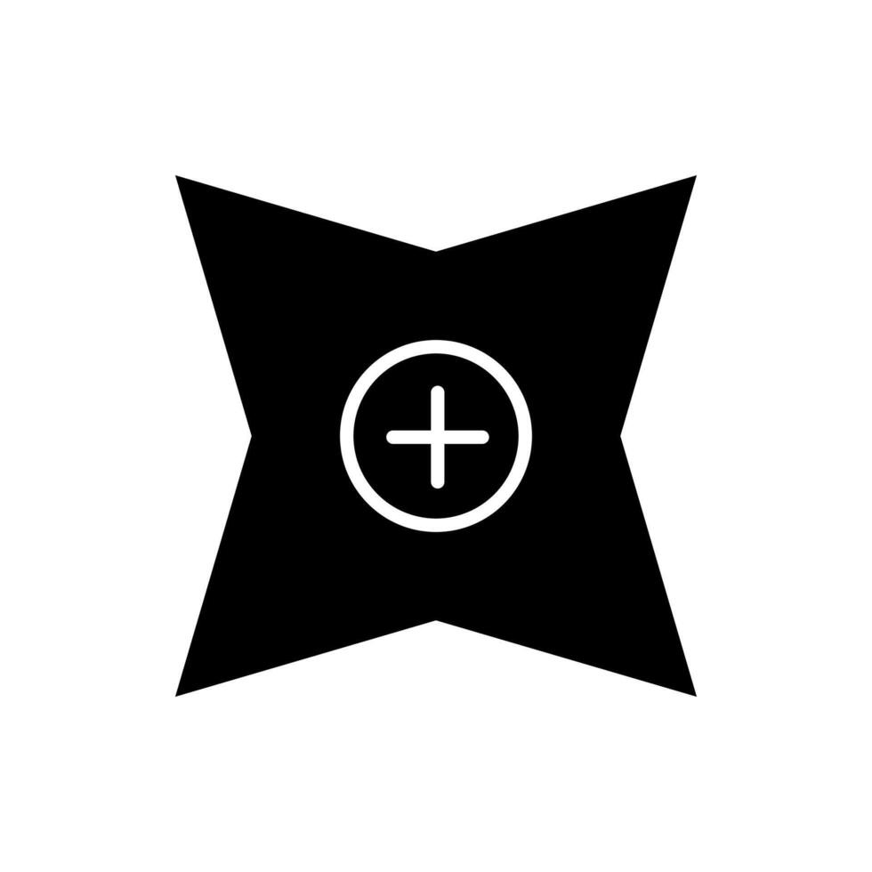 A black and white icon of a star with a plus sign vector