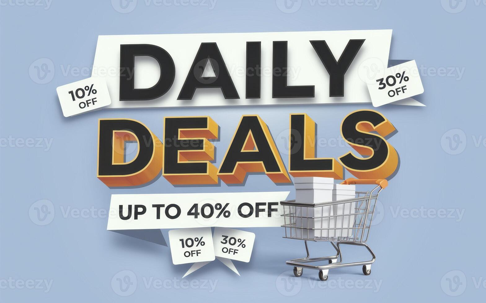 Daily deals and discounts with a shopping cart overflowing with savings, perfect for retail and e-commerce promotions. photo