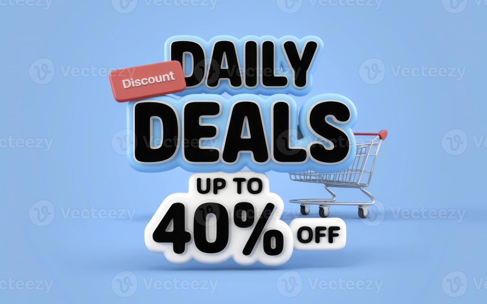 Shopping cart with text up to 40 off on blue background photo