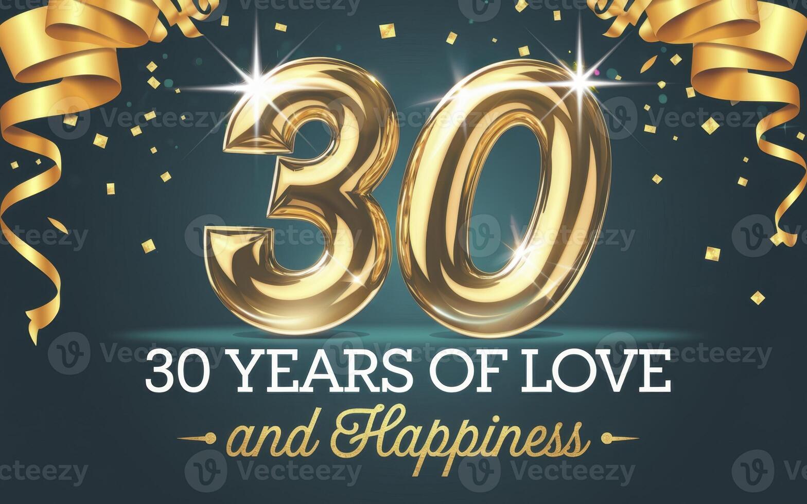 Anniversary 30th celebration design, with golden number and sparkling confetti photo
