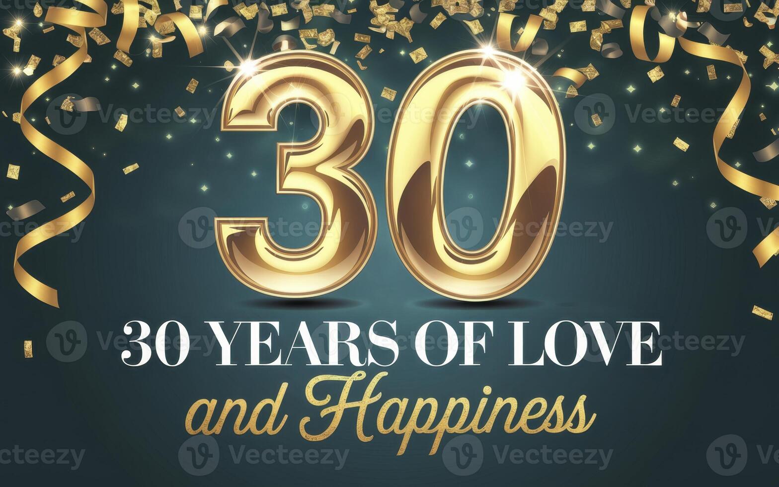 Anniversary 30th celebration design, with golden number and sparkling confetti photo