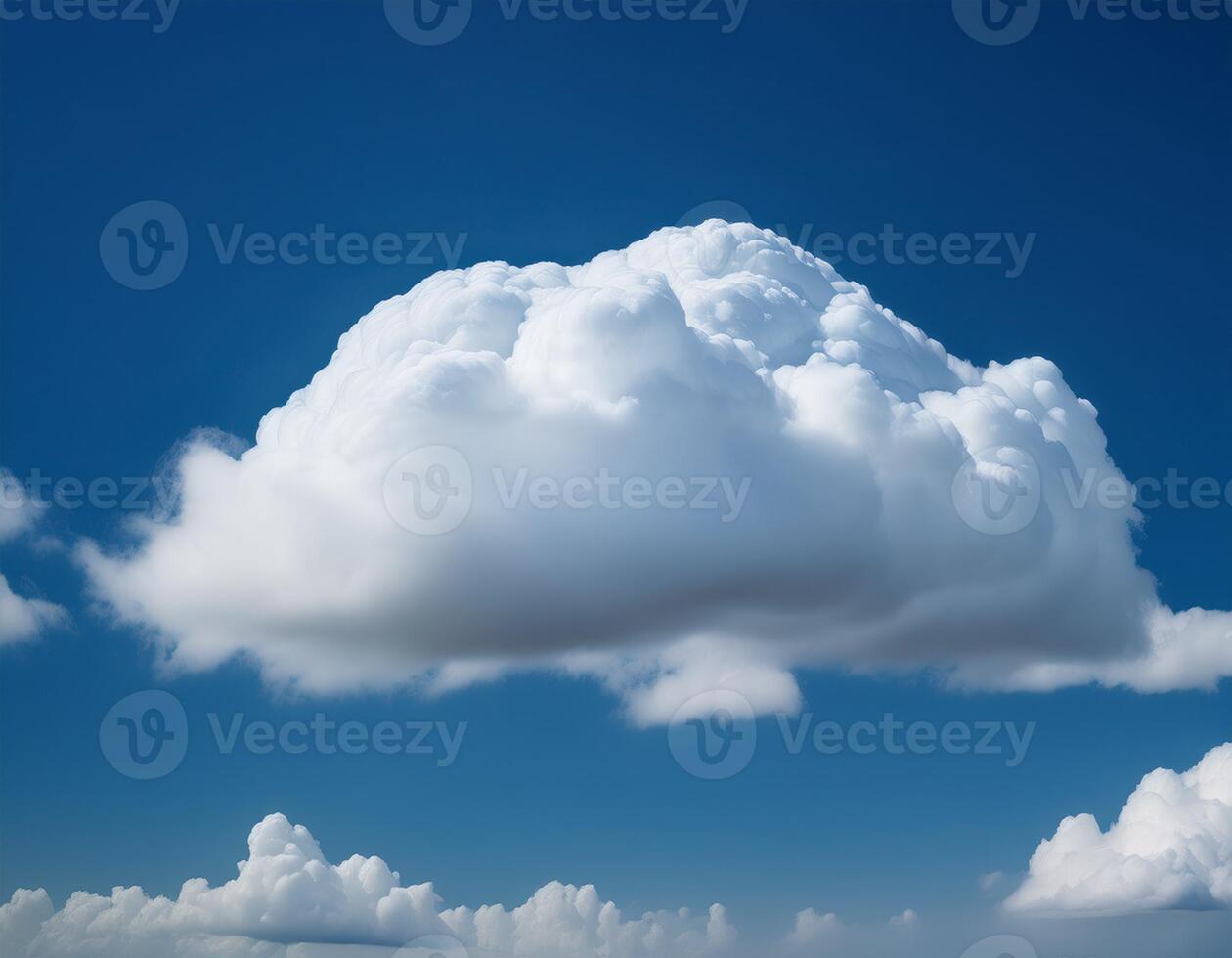 A single fluffy white cloud floats against a bright blue sky, showcasing a peaceful and serene weather scene. photo