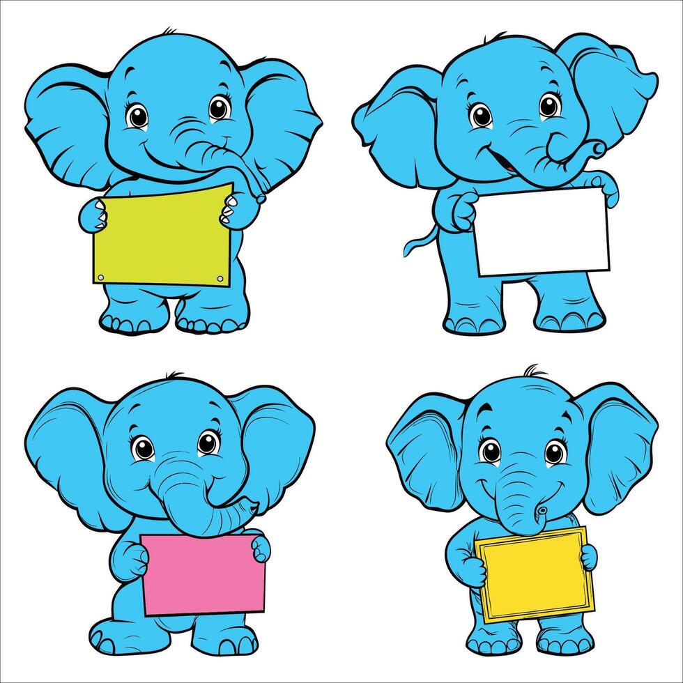 Four cartoon elephants holding blank signs vector