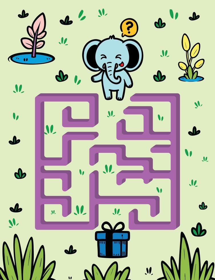 An elephant is in a maze with a question mark vector