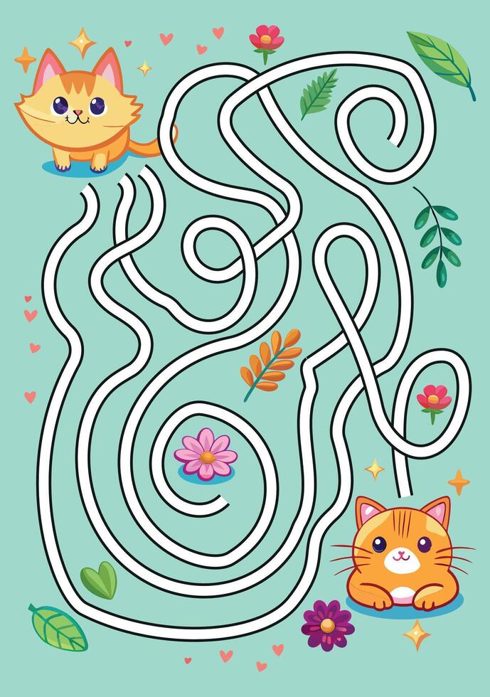 A cartoon cat and a flower maze game for kids vector