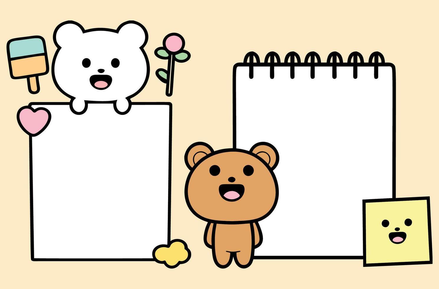 A teddy bear and a note pad with a heart vector