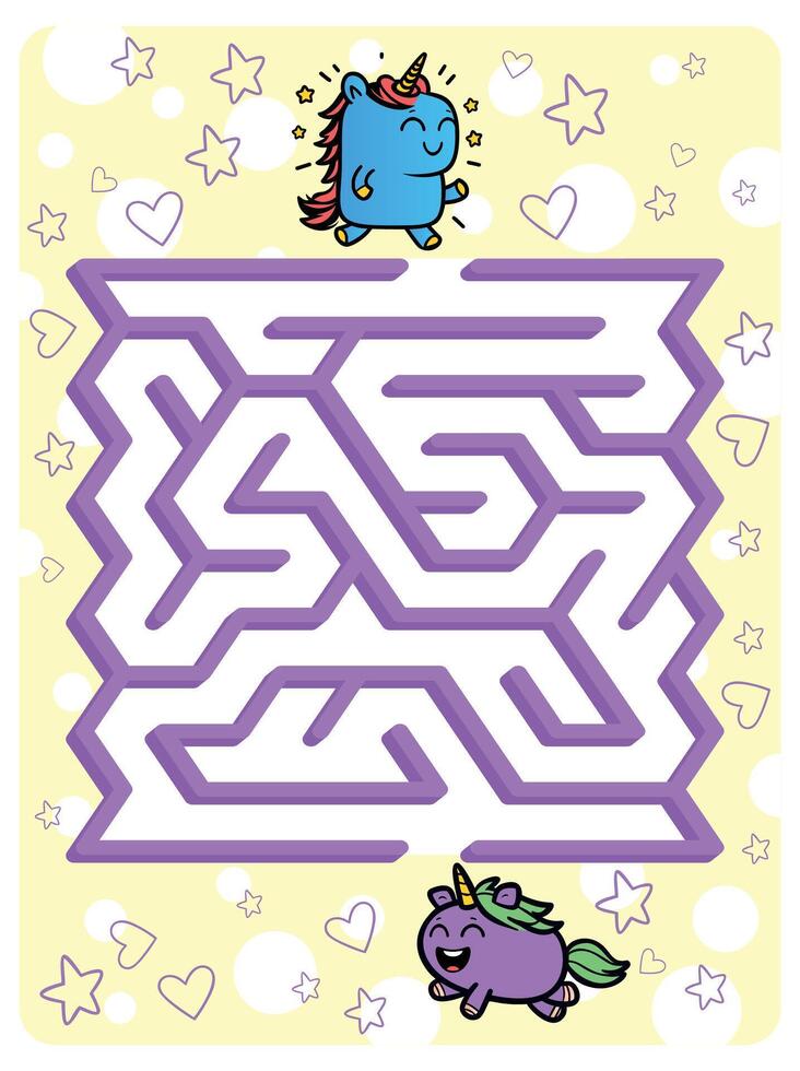 A purple unicorn and unicorn are in a maze vector