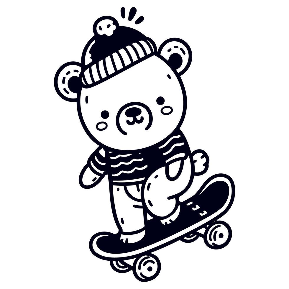 A bear wearing a hat and riding a skateboard vector
