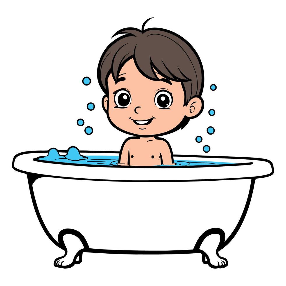 Boy taking bath in the bathtub vector