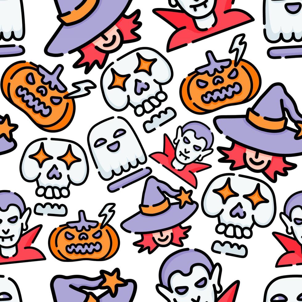 seamless halloween pattern with characters icons vector
