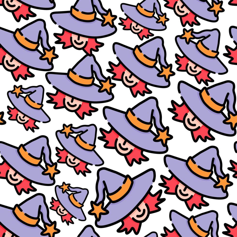 witch in hat seamless halloween pattern vector