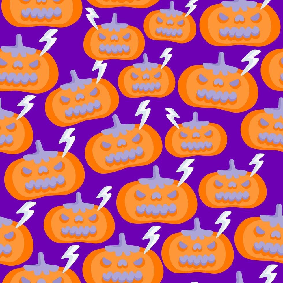 angry pumpkin shape seamless halloween pattern vector