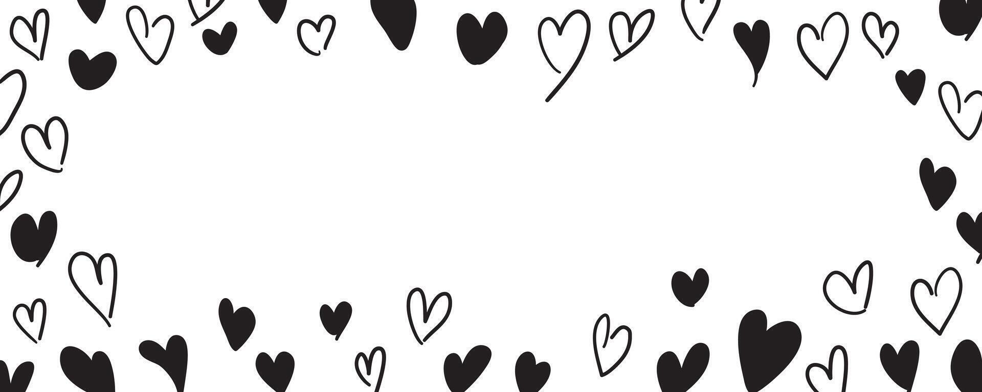frame black doodle hearts banner template vector