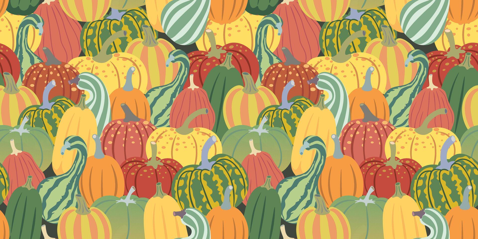 fall seamless pattern with deferent pumpkins without background vector