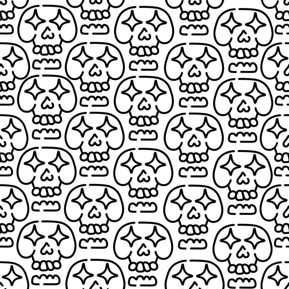 skull seamless halloween pattern in lines vector