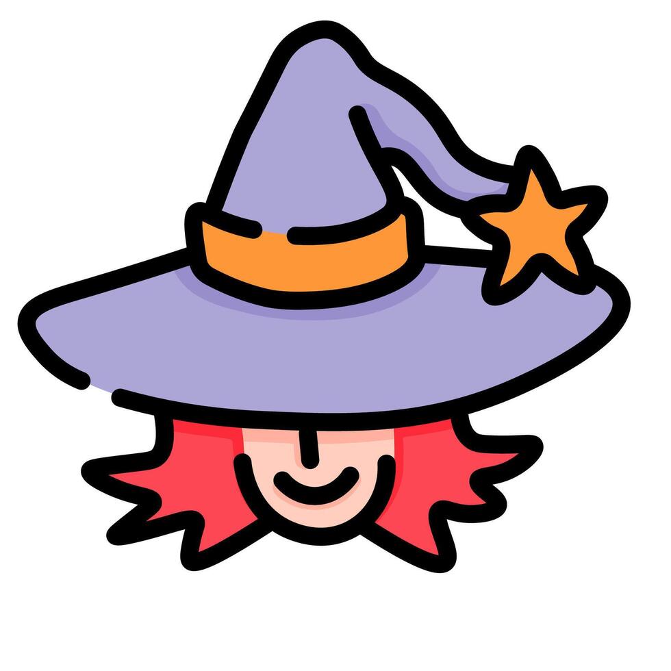 witch in hat line and shape halloween icon vector