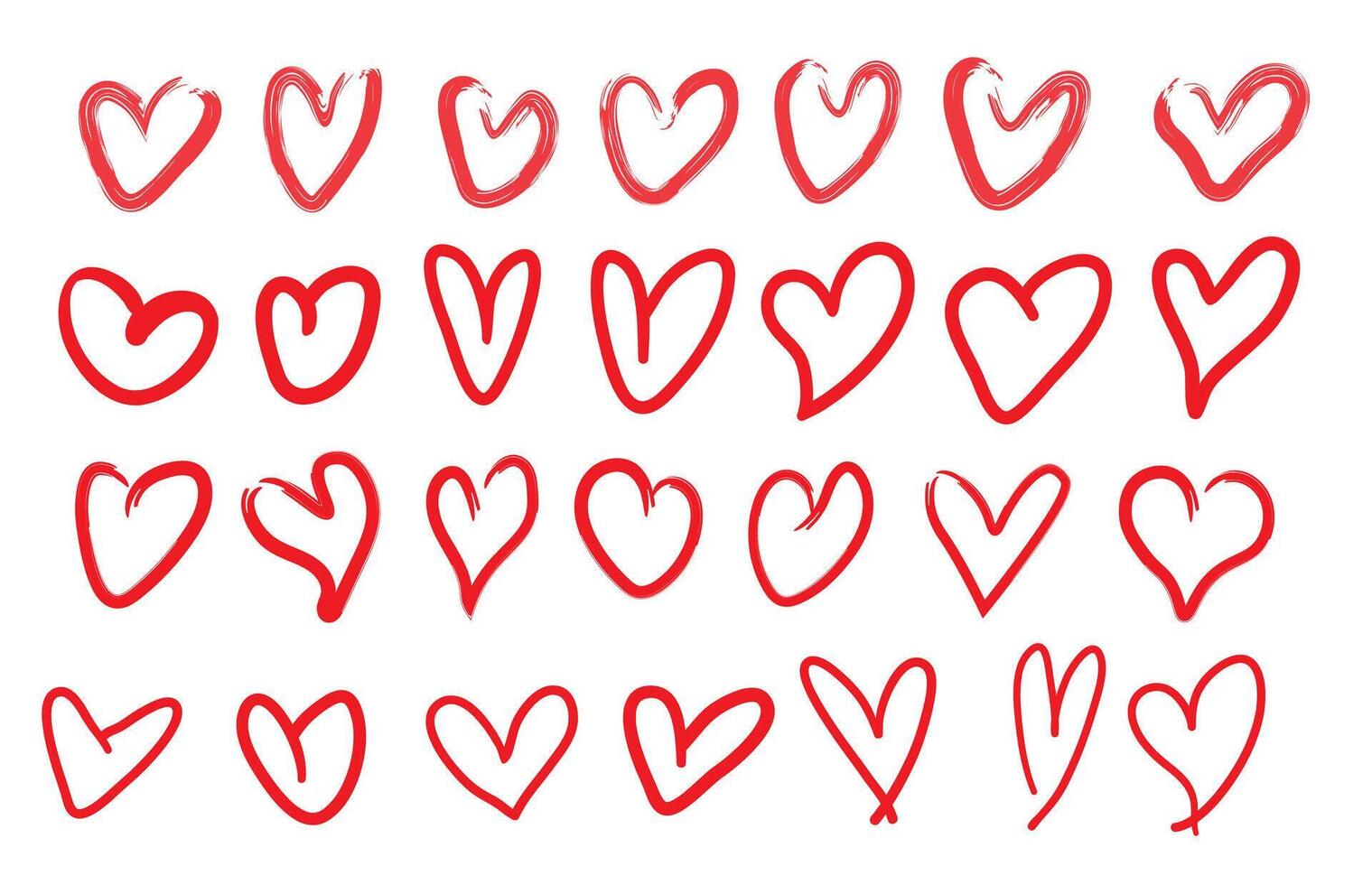 big line and brush doodle hearts set vector
