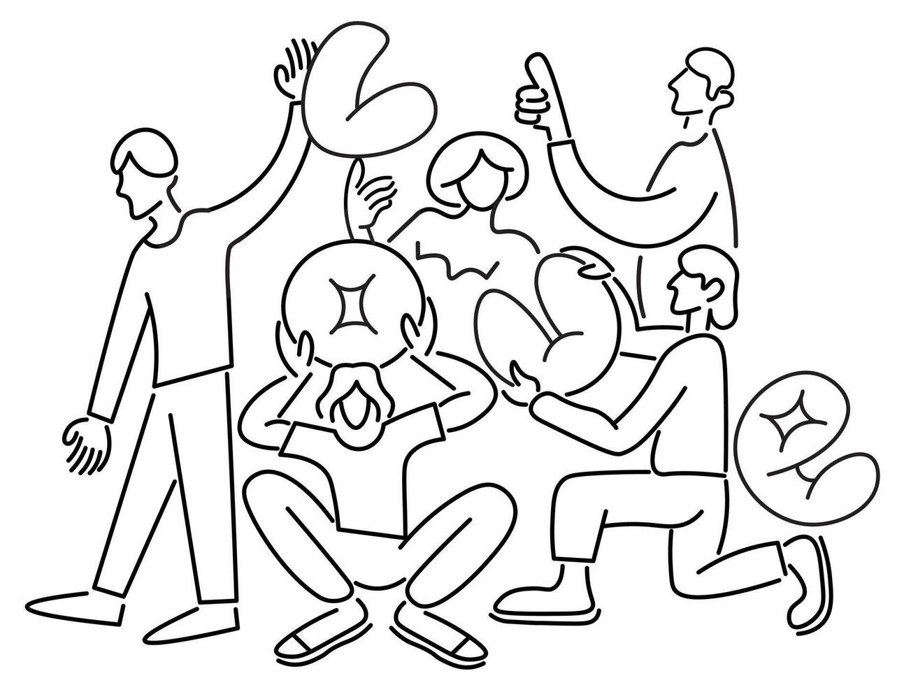 people holding letters Love in doodle line style vector