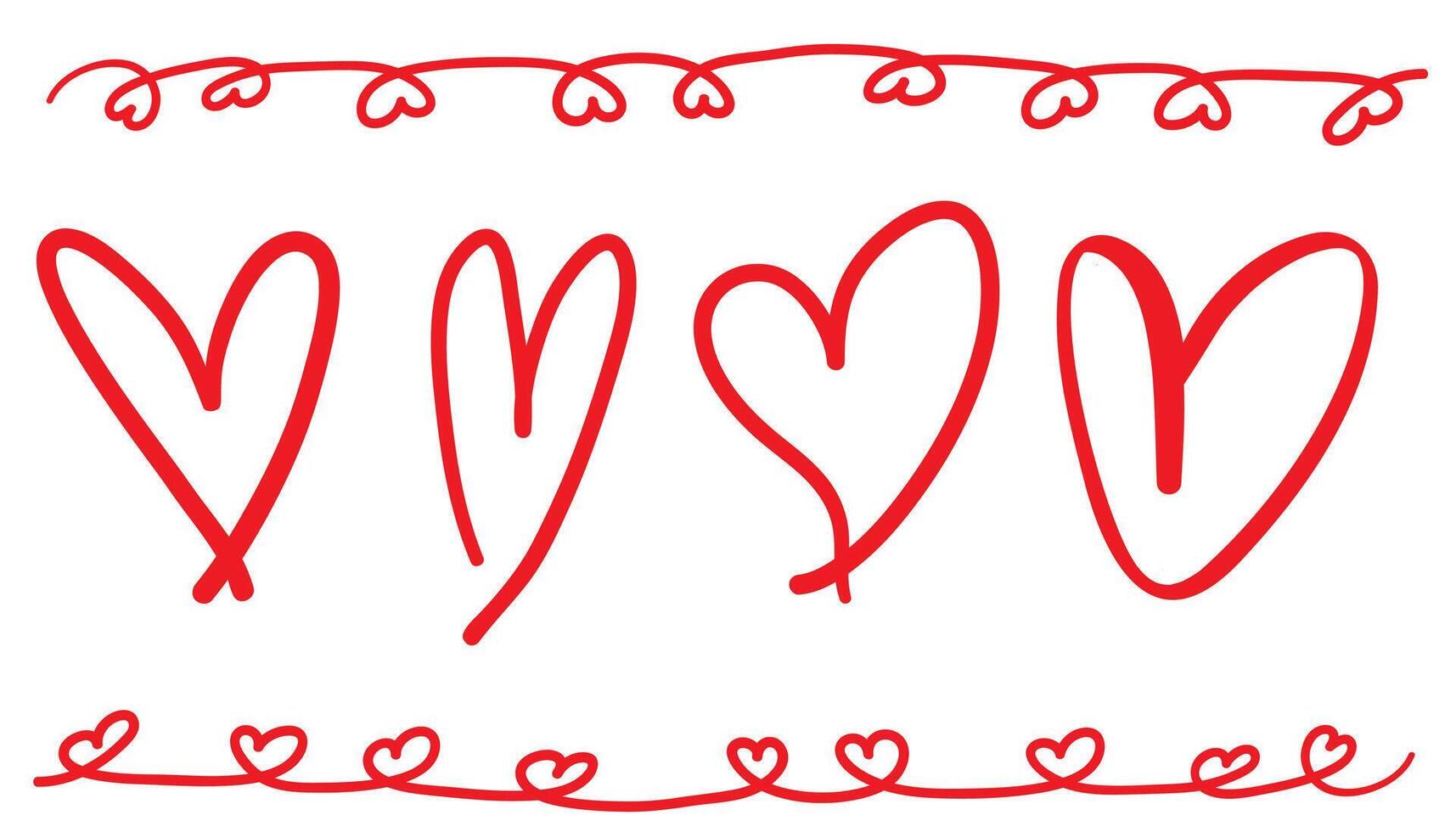 small red line doodle hearts set vector