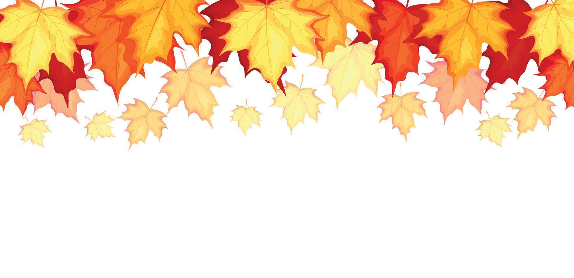 Autumn background with falling maple leaves in cartoon style. Illustration of maple leaves in different colors, yellow, orange, red, burgundy, isolated on white background. Wallpaper.Banner. vector