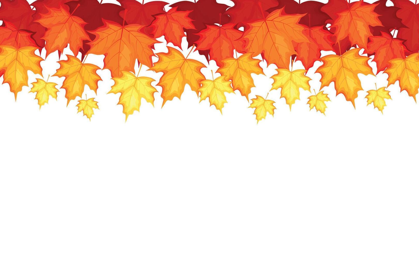 Autumn background with falling maple leaves in cartoon style. Illustration of maple colored leaves, yellow, orange, red, burgundy, isolated on white background. Autumn season. Banner.Wallpaper. vector