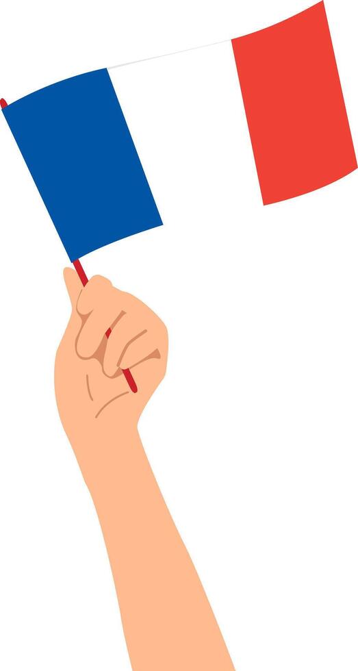 Hand holding the national flag of France. vector