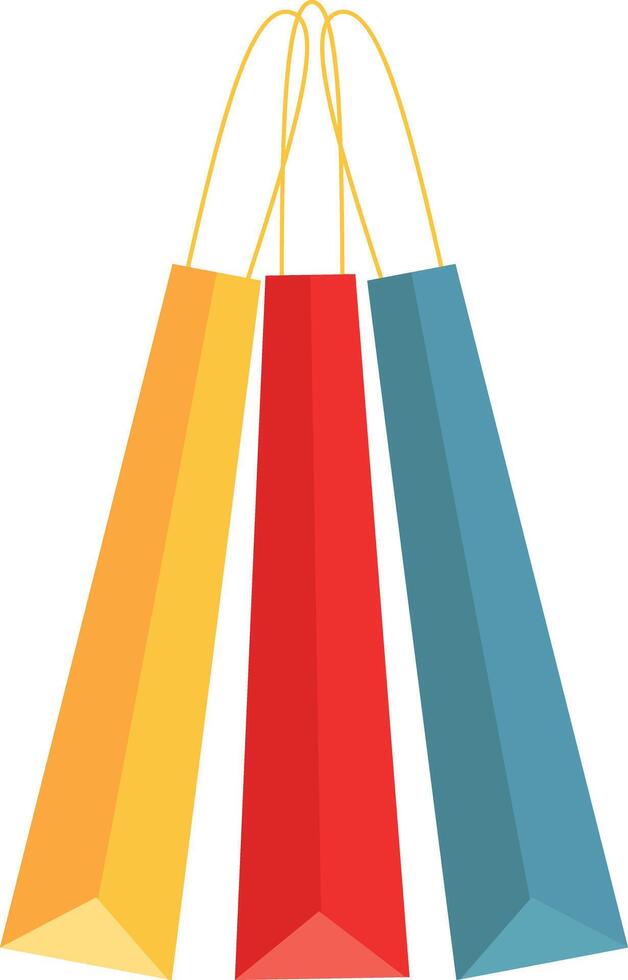 Three colored paper bags for shopping. vector