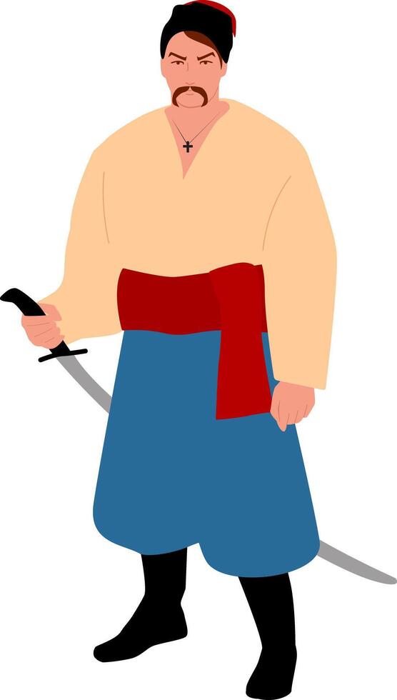 Ukrainian Kozak with a saber in traditional clothes. vector