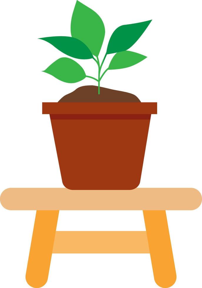 A flower pot with green plant standing on the bench. vector