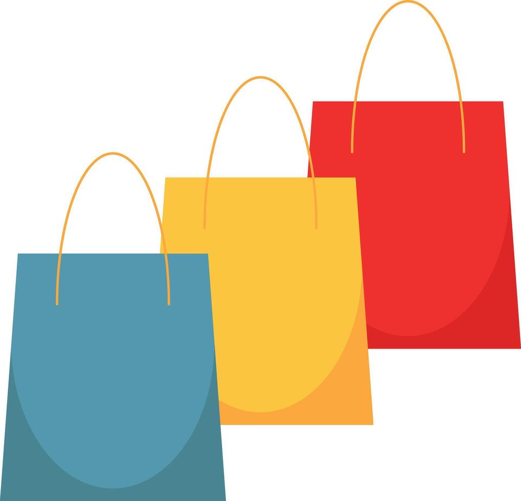 Three colored paper shopping bags standing one behind the other in a row. vector