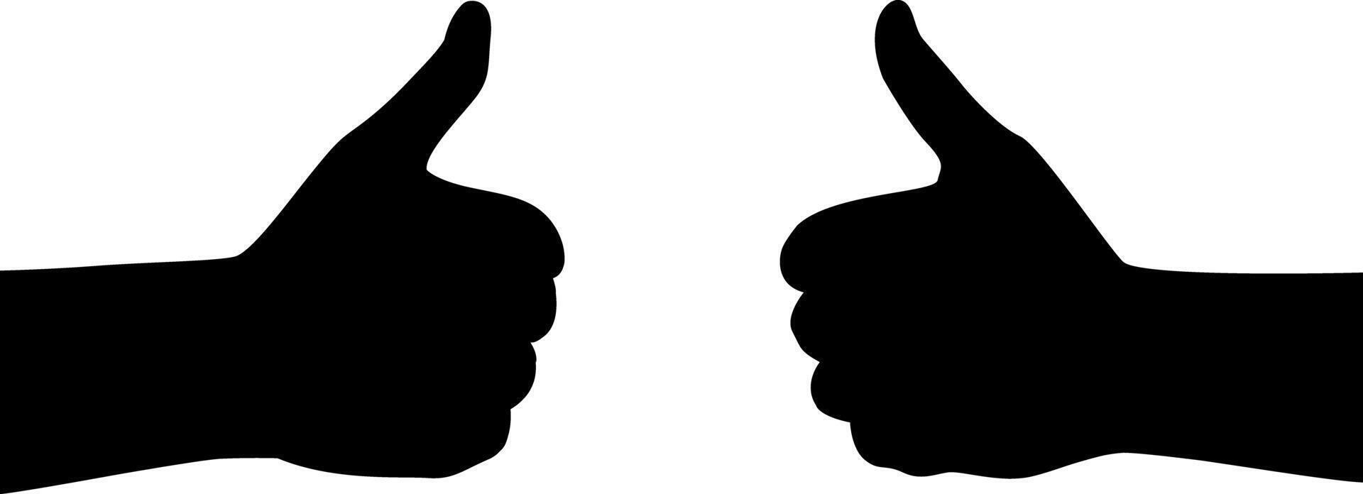 Silhouette of two hands showing thumb up gesture. vector