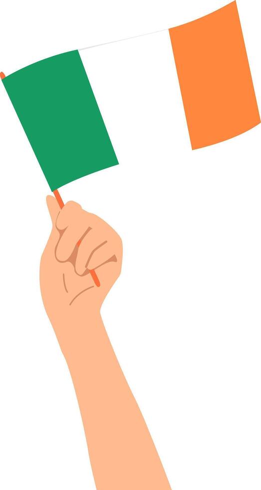 Hand holding the national flag of Ireland. vector