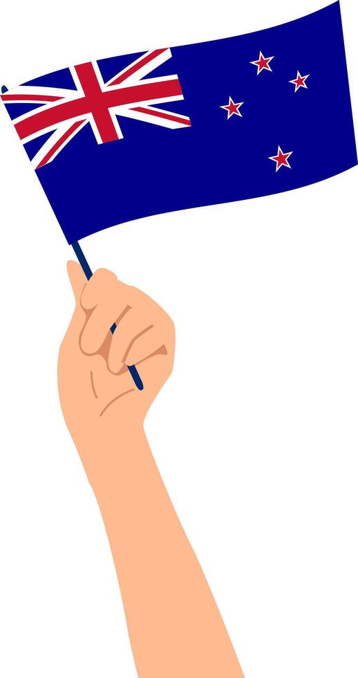 Hand holding the flag of New Zealand. vector
