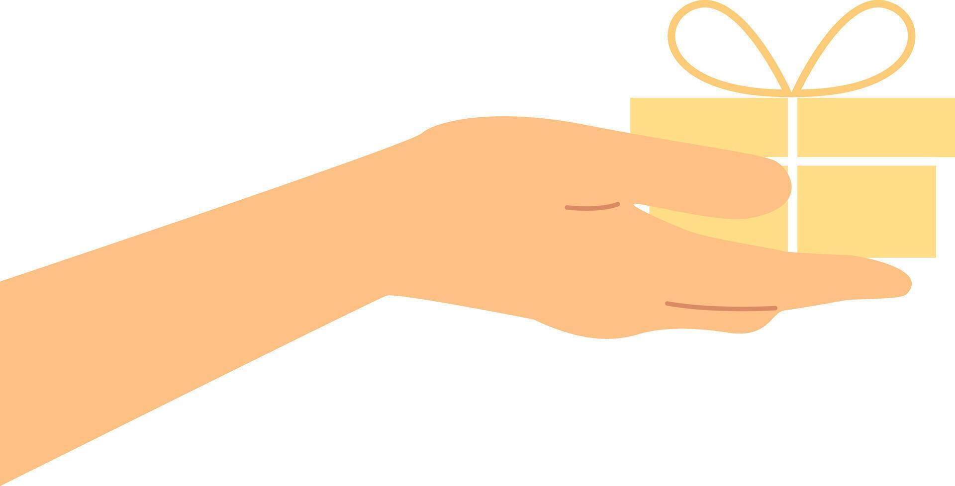 Hand holding a yellow gift box. vector