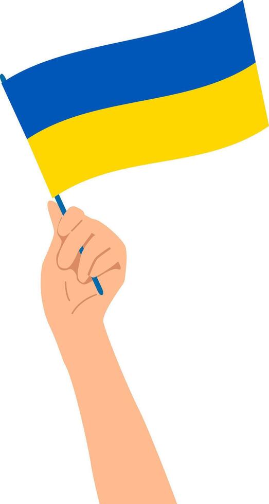 Hand holding the national flag of Ukraine. vector