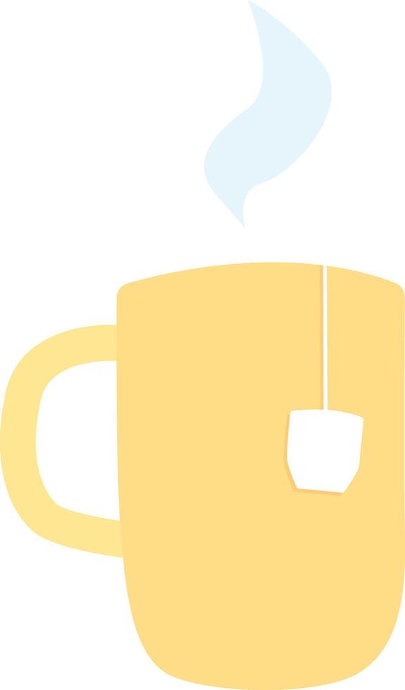 Cup with tea bag label and blue cloud of steam. vector